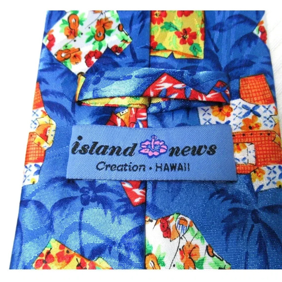 Vintage Island News Creation Necktie Men's Blue with Hawaiian Shirt Print - Picture 2 of 4